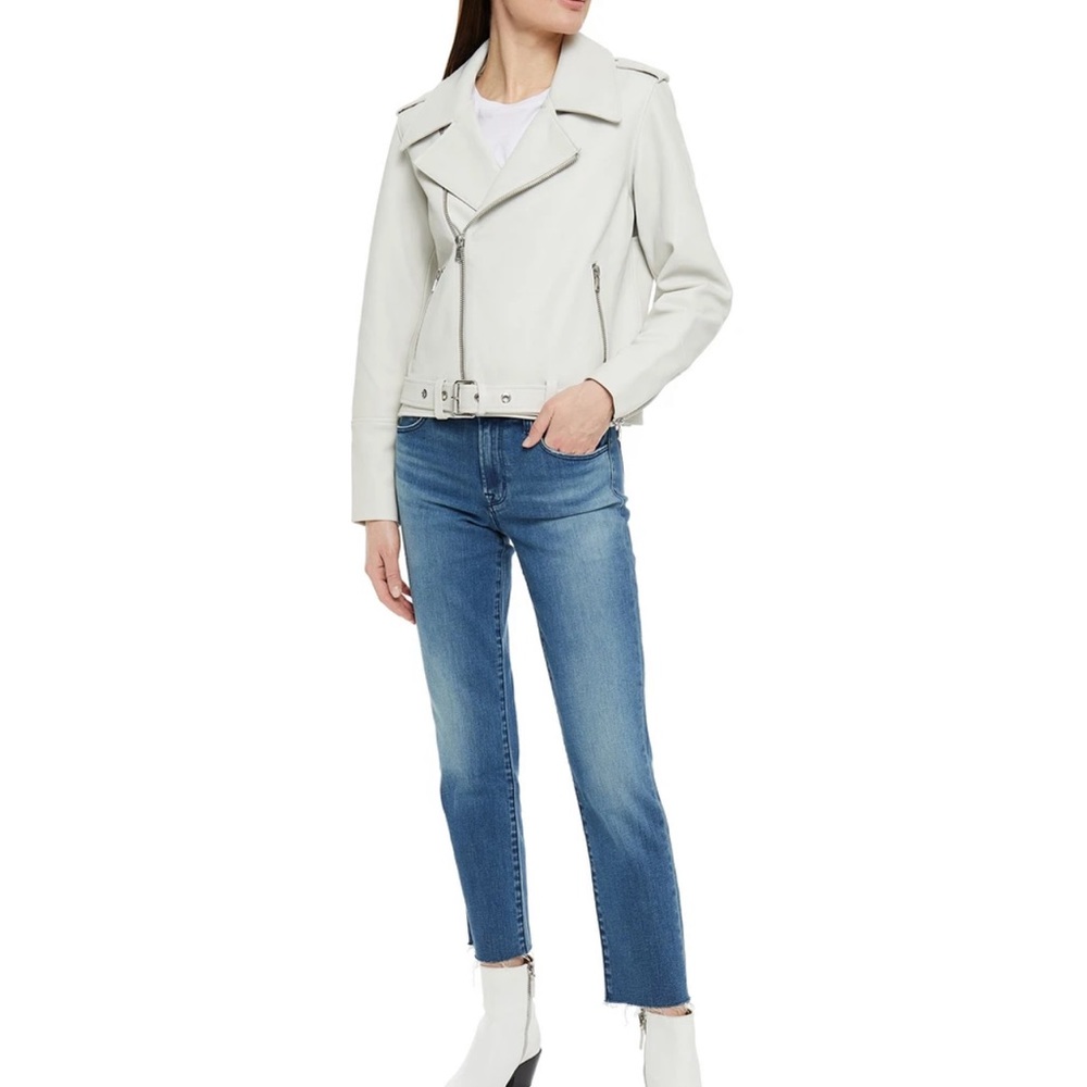 J BRAND Maysen leather biker jacket in cream - Picture 3 of 6